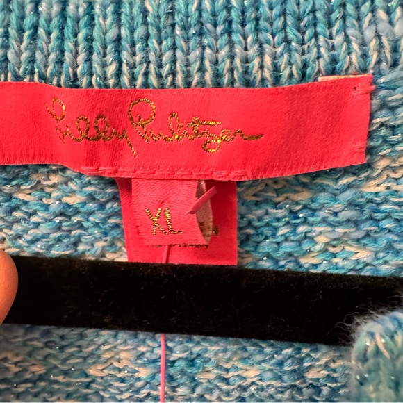 Lilly Pulitzer Kienna Cardigan in Cumulus Blue Metallic Knit Open Front Size XL - Picture 2 of 6